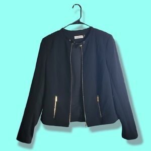 Calvin Klein Black Women's Long Sleeve Snap Neck Jacket with Gold Detailing